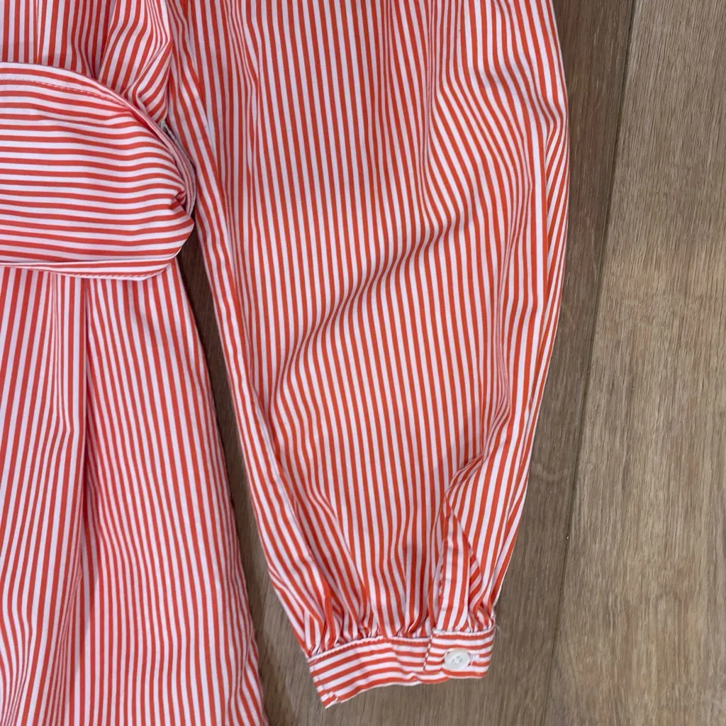 🌟J. MCLAUGHLIN🌟 MILLBURY CORAL RED & WHITE STRIPE KNEE LENGTH SHIRT DRESS SZ M - Image 9