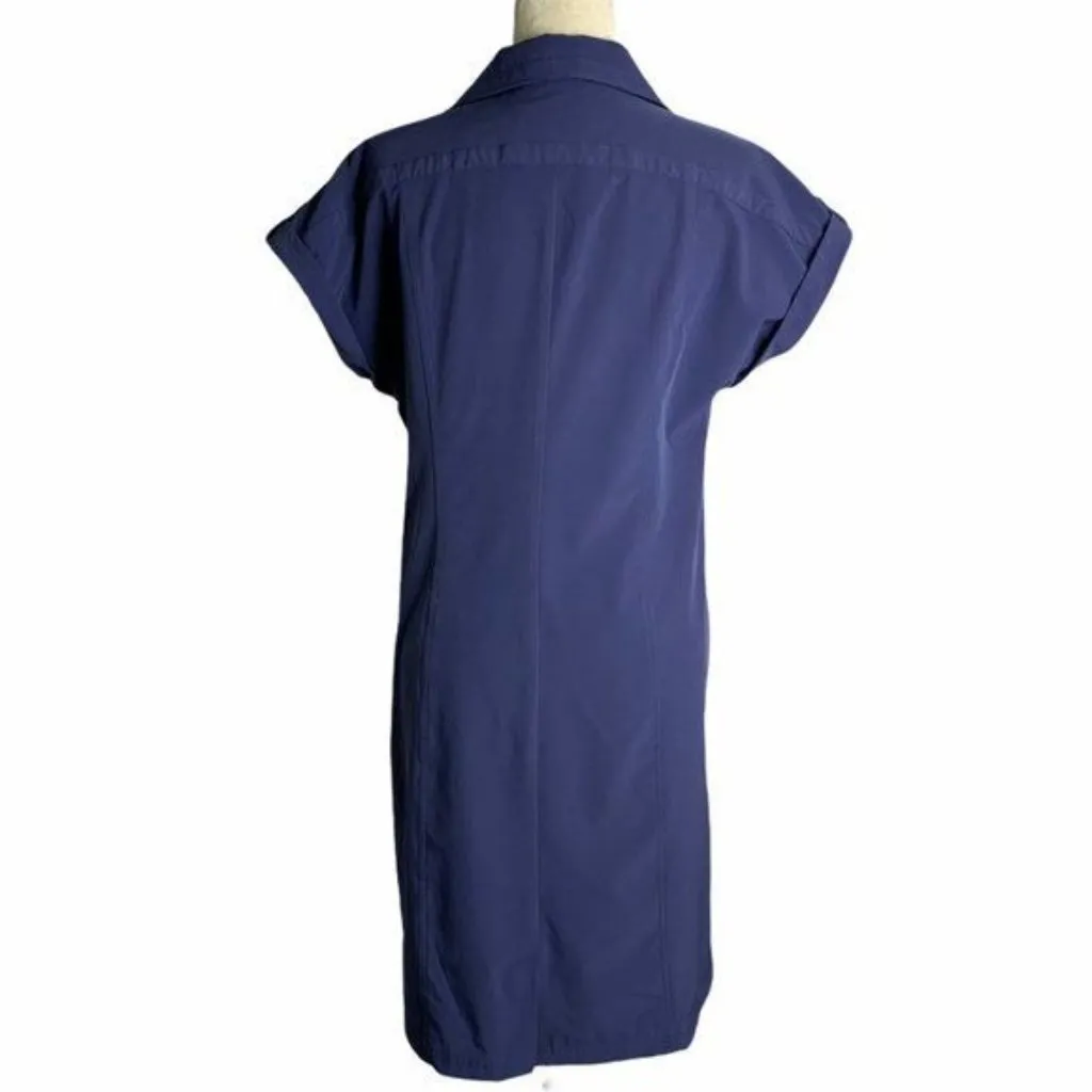 Peck Peck Weekend Half Zip Shirt Dress M Blue Short Sleeve Pockets Collared - Image 8