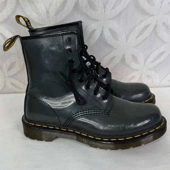 Dr Martens 1460 Patent‎ Leather Lace Up Boots Womens Size 7 Grey - Image 6