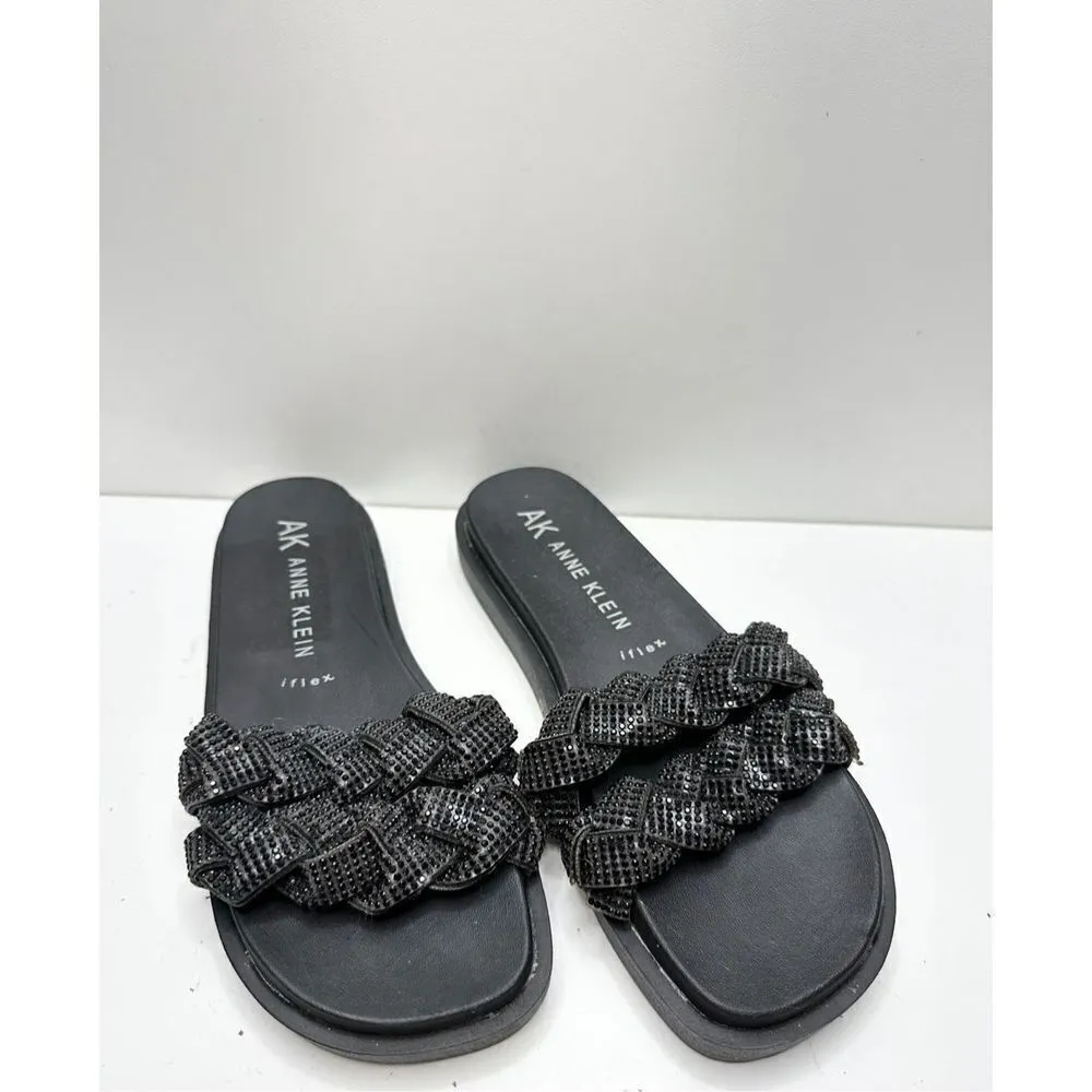 Anne Klein‎ Sandals Women 6 Black Journi Rhinestone Embellished Flat Slides - Image 2
