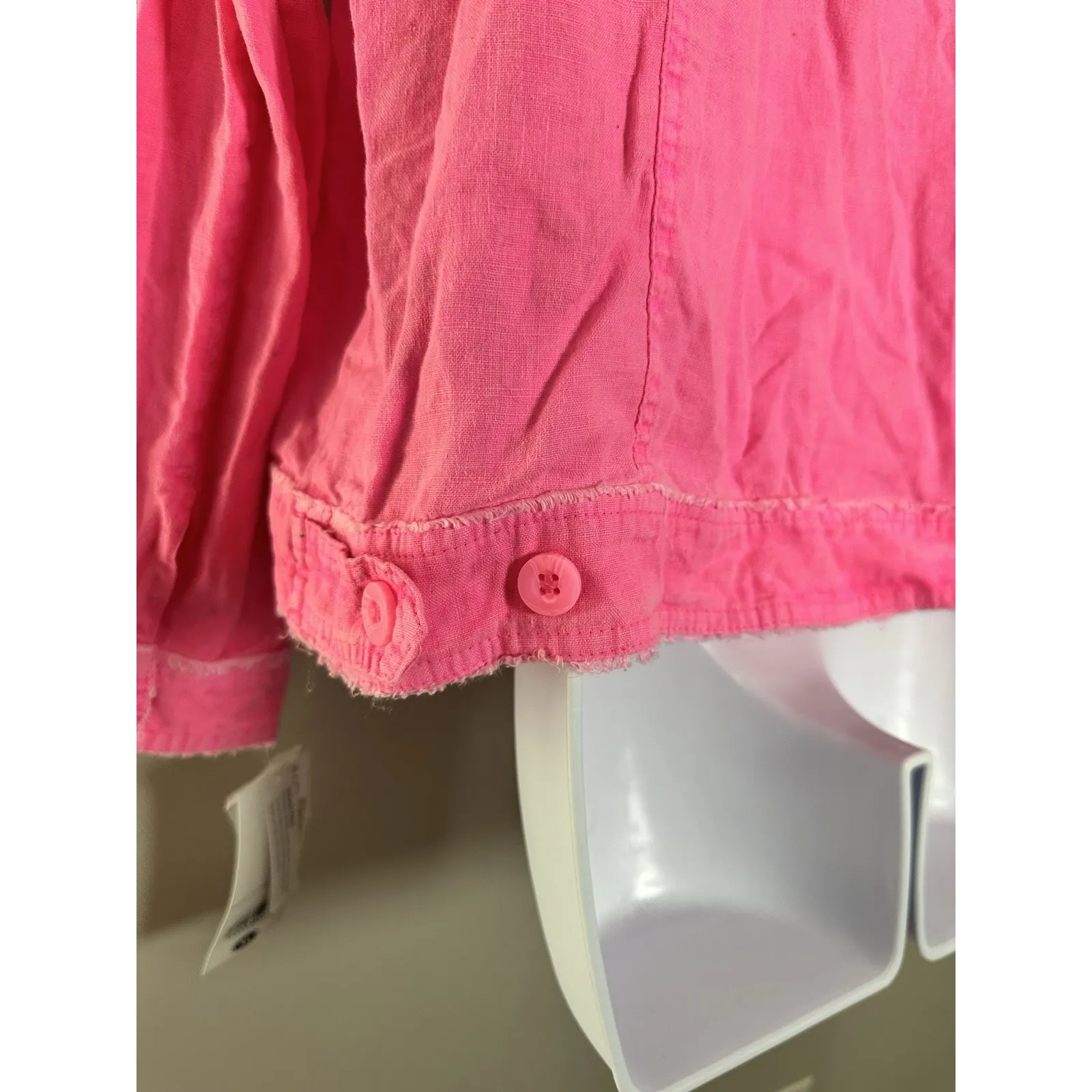 Lulu B Hot Pink 100% Linen Jacket Barbiecore NWT Size XL Fringe Trim Button Up - Image 7
