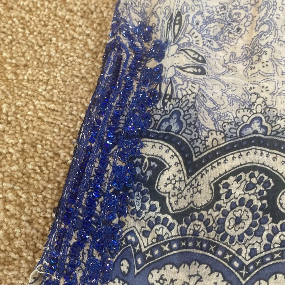 Calypso St Barth Silk Sheer Sparkle Coverup Blue White Floral XS - Image 4