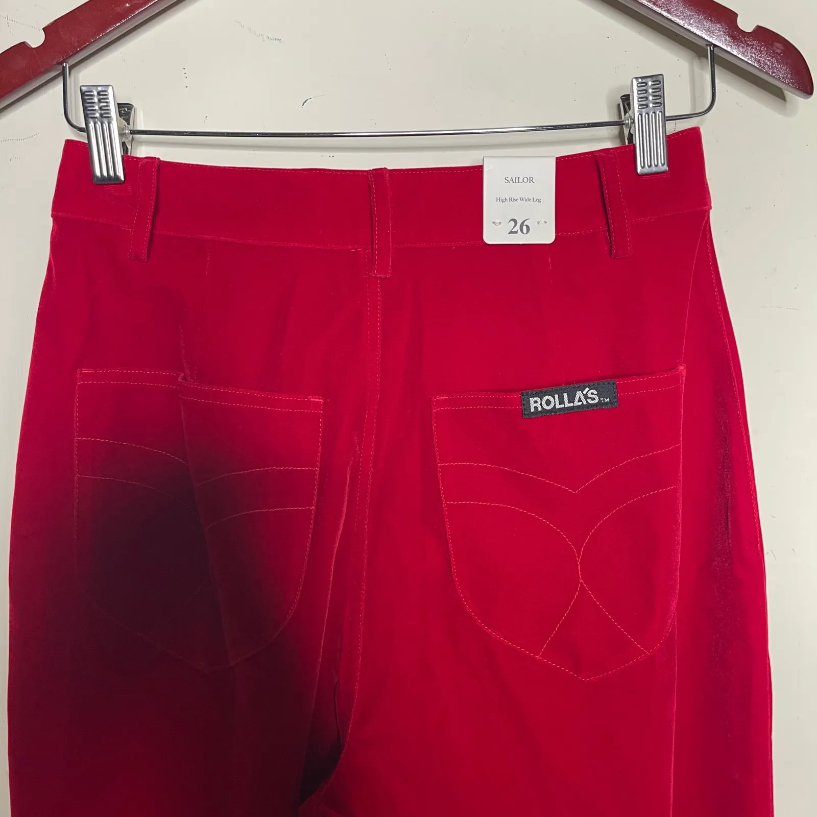 New ROLLA'S Ruby Red Velvet Wide Leg Sailor Pant
ankle length Sz 26 - Image 8