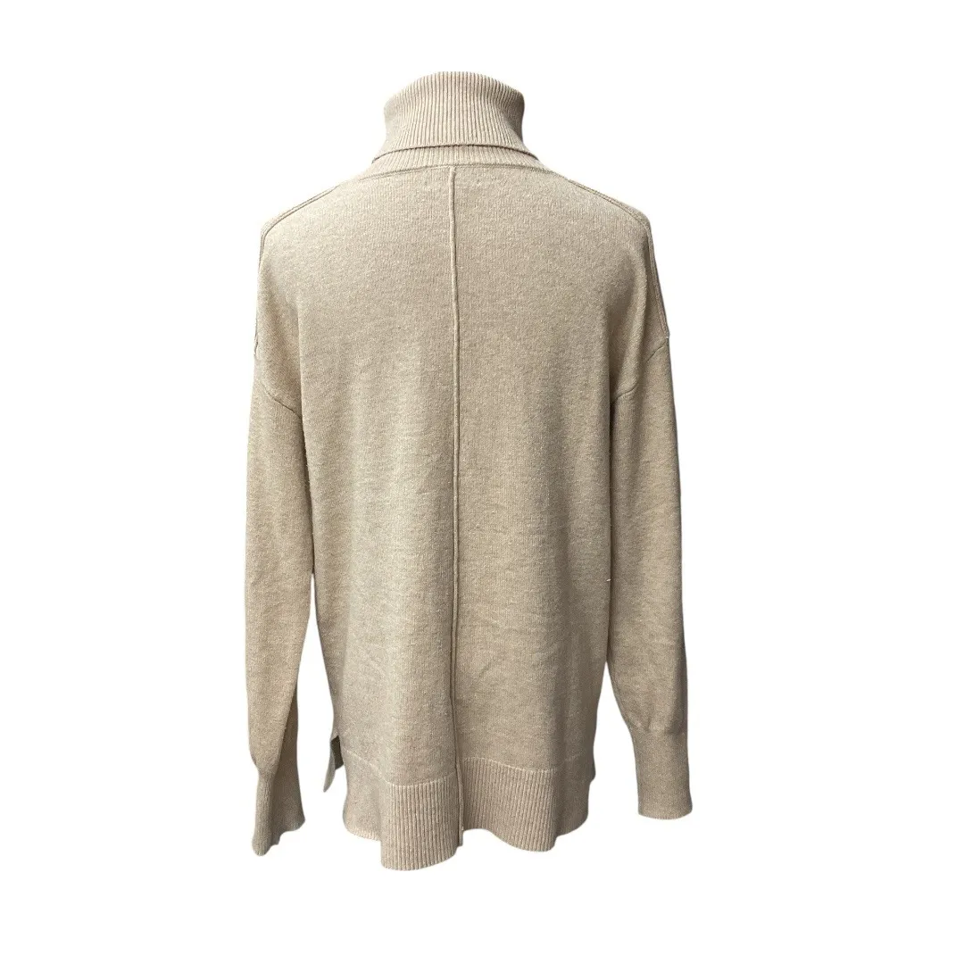 Evereve Women's Ribbed Trim Long Sleeve Pullover Turtleneck Sweater Beige Size S - Image 4
