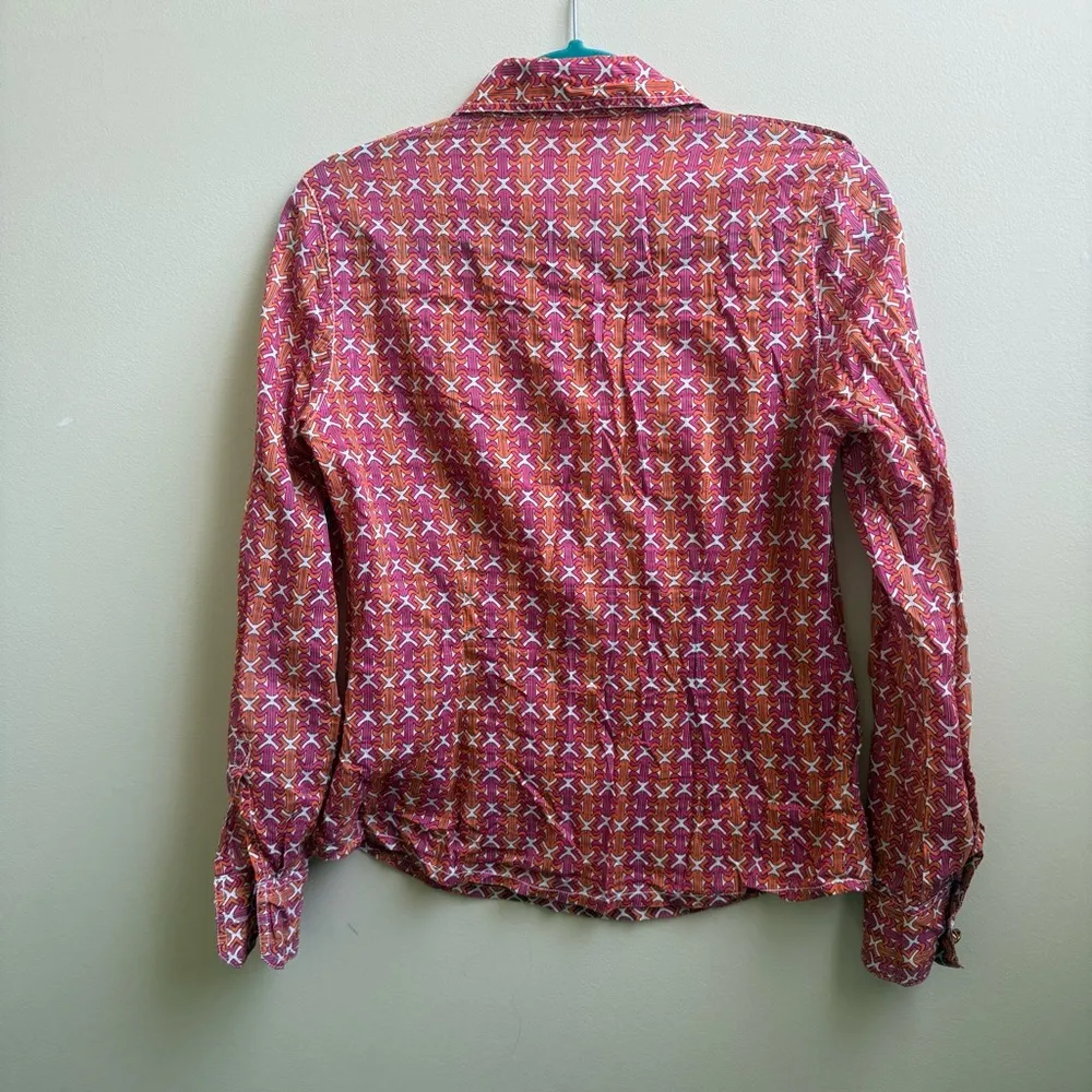 Tory Burch button down pink and orange Blouse logo buttons Size 6 - Image 2