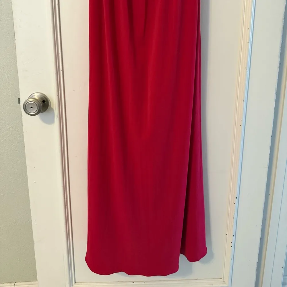 Magenta Chiffon Evening Gown M Halter Jewel Neckline Formal Dress Red Size M - Image 6