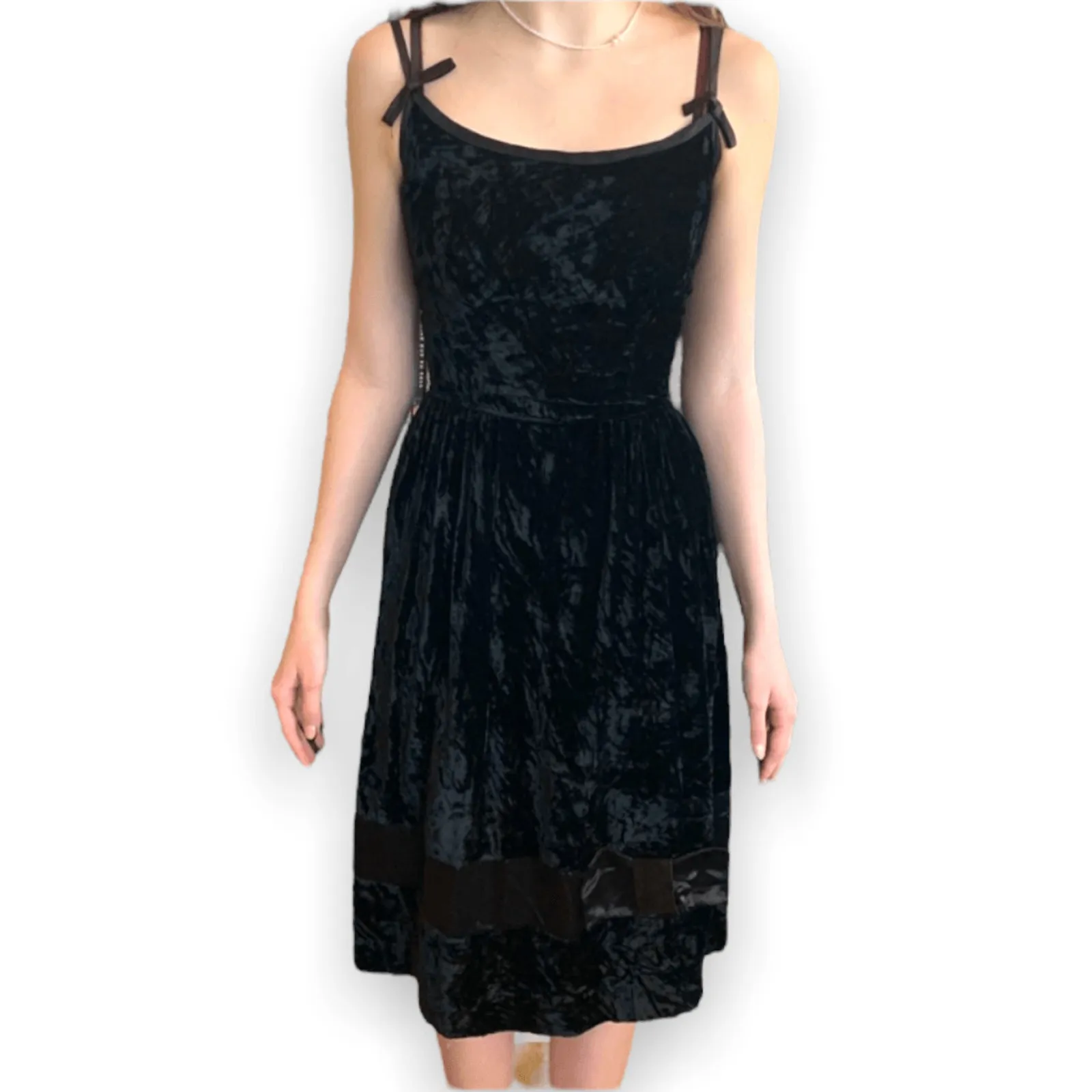 Vintage 50s Jonathan Logan Black Velvet Bow Detail Dress XS Classic Cocktail - Image 5