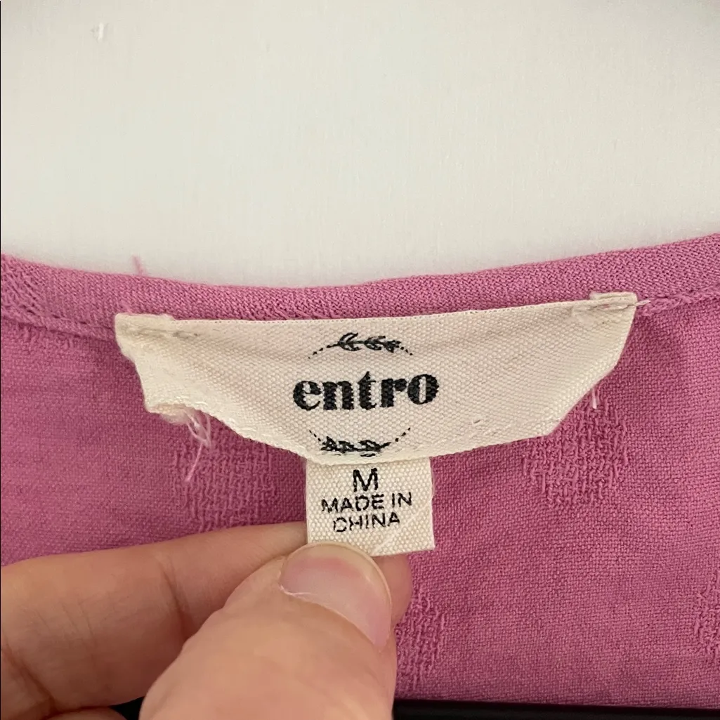 ENTRO V-Neck 3/4 Puff Sleeve Babydoll Peplum Ruffle Top Blouse Barbiecore Size M - Image 6