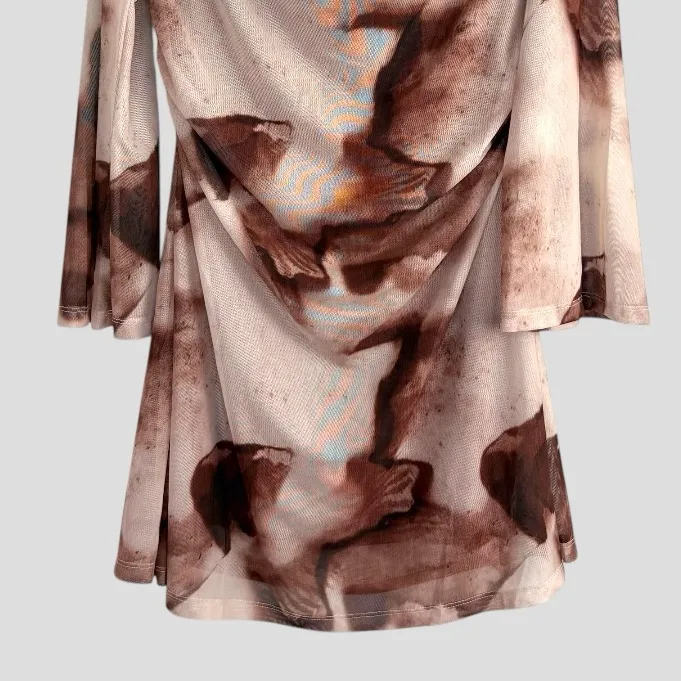 SHEIN BAE Mini Mesh Dress Sheer Cowl Neck Curve 2XL Mocha Cream Y2K Grunge Fairy Brown Size 2X - Image 4