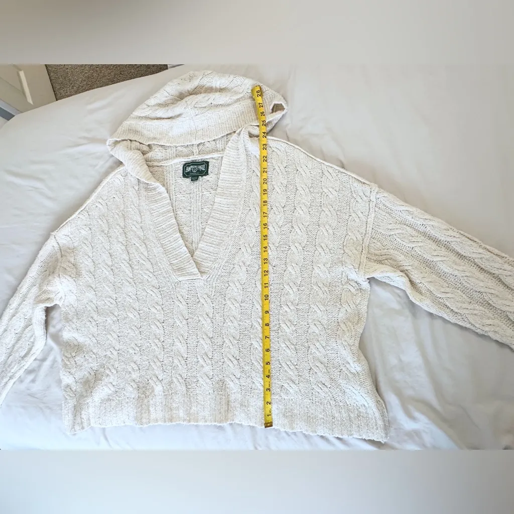 Vintage American Eagle Cable Knit Sweater Hoodie - Cream/Ivory - XL - Image 5