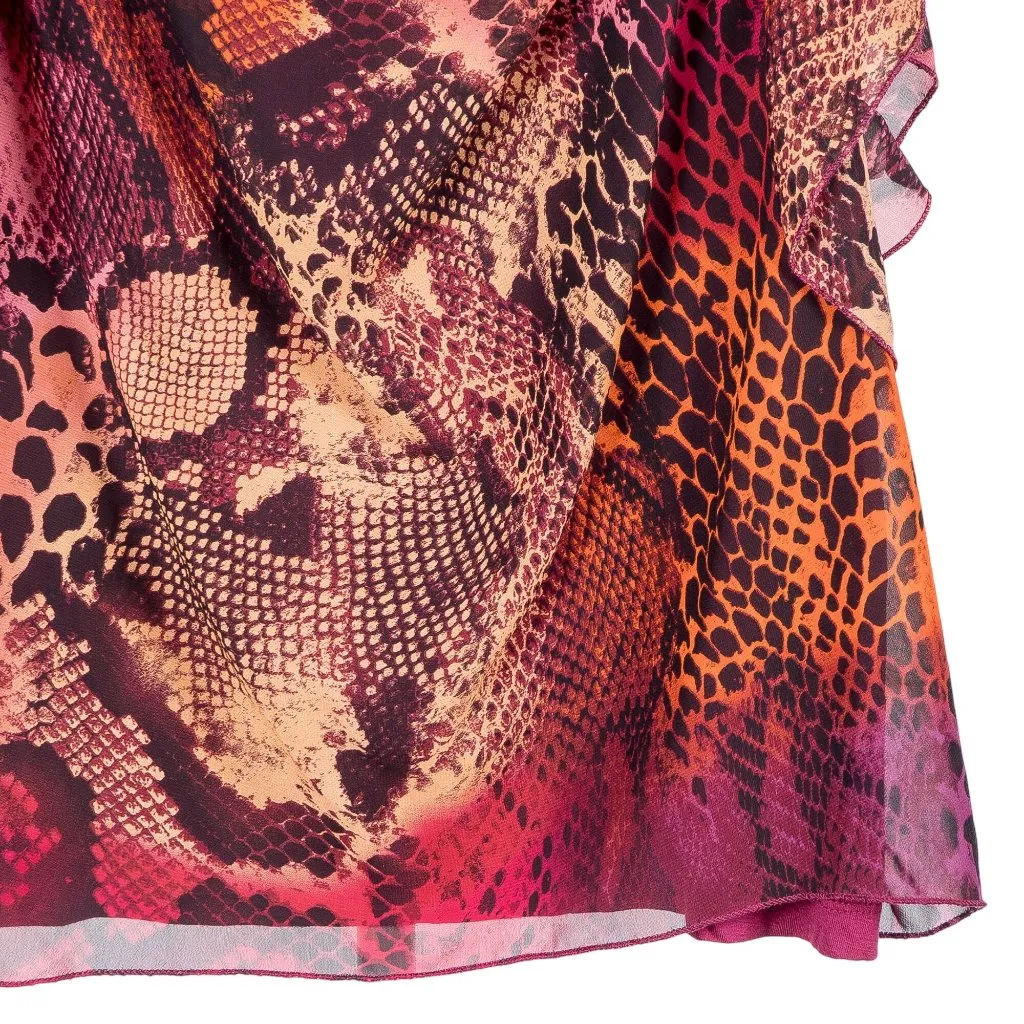 Draped Leopard Snake Print Shirt PXL Petite XL Pink Orange Layered Ruffle Sleeve - Image 4