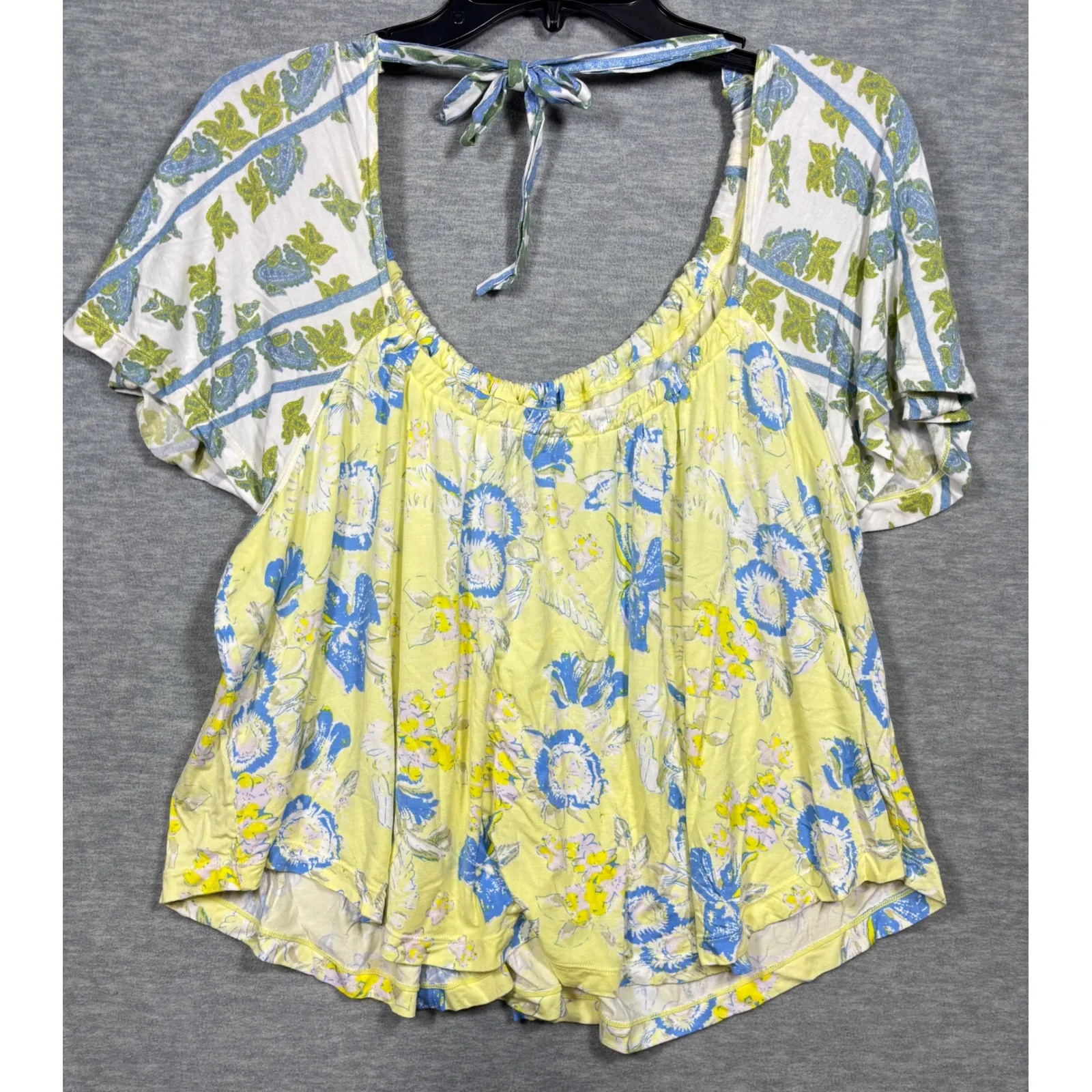 Free People Baja Babe Yellow Floral‎ Cold Shoulder Women's Shirt Size S - Image 8