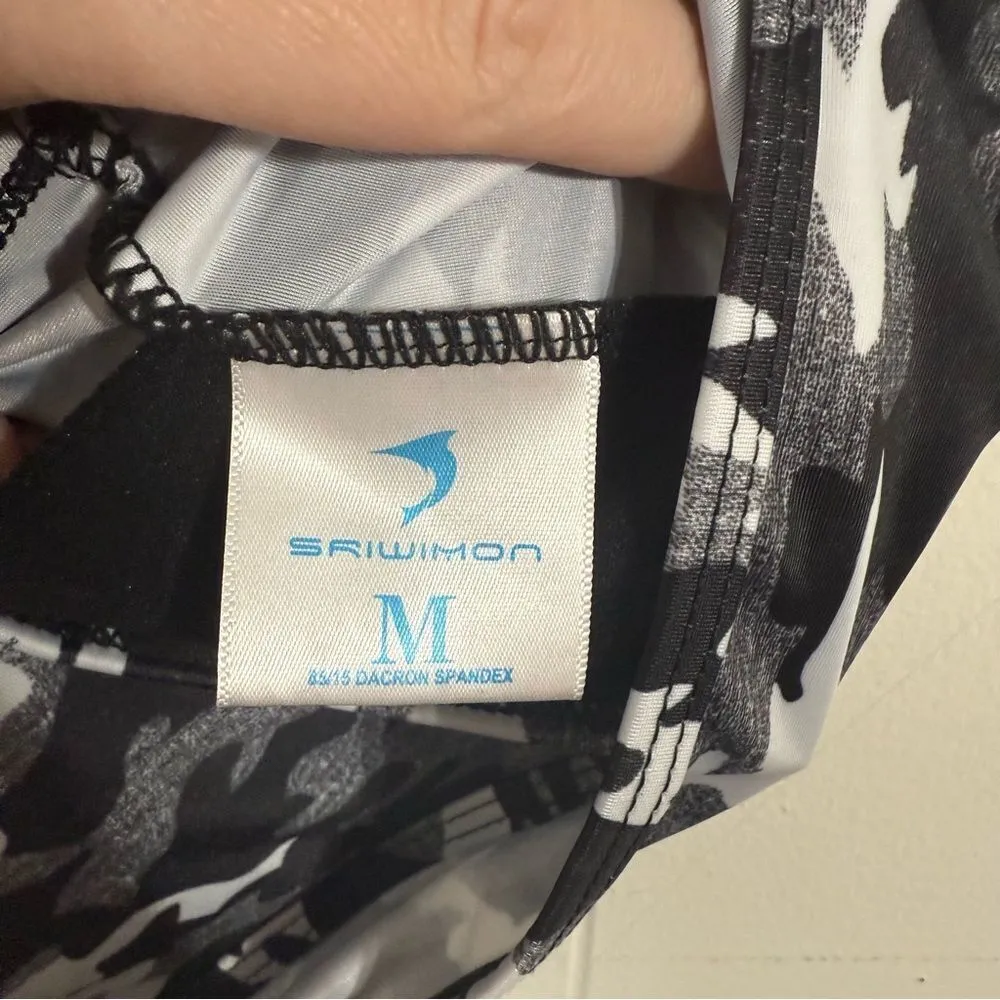 Gray and Black Crop Swim Top with Cut - Image 3