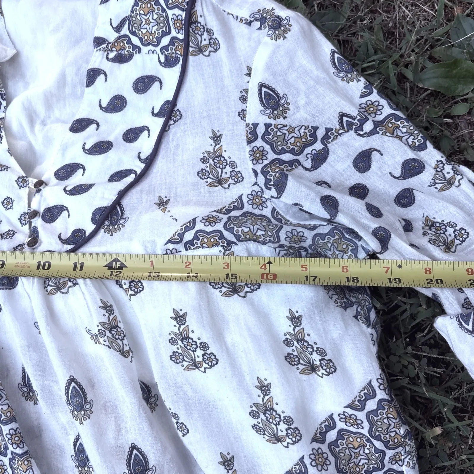 Zara TFR Paisley Print Dress Blue White Long Sleeve Bohemian Mini‎ Size L - Image 5