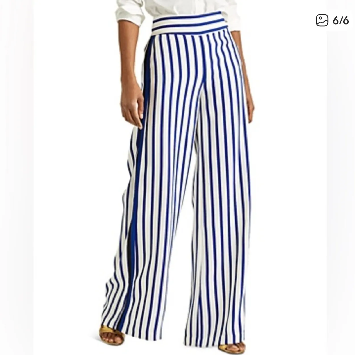 Lauren Ralph‎ Lauren Margit Wide Leg Side Button Sapphire Striped Pants NWT - 8 - Image 6