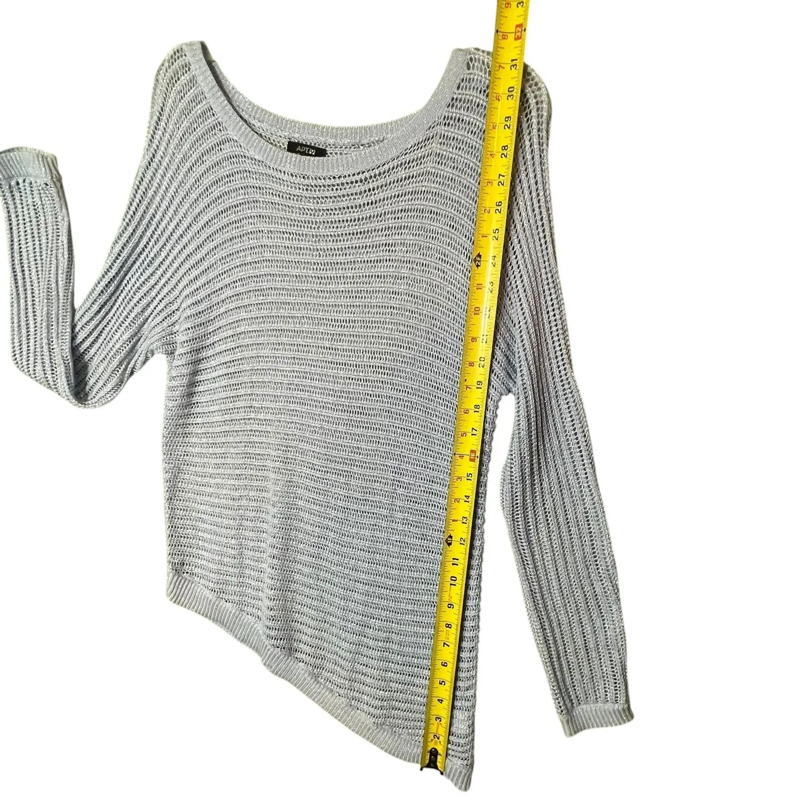 APT. 9 Sweater Womens Small Blue Asymmetrical Open Knit Pullover Scoop Neck - Image 7