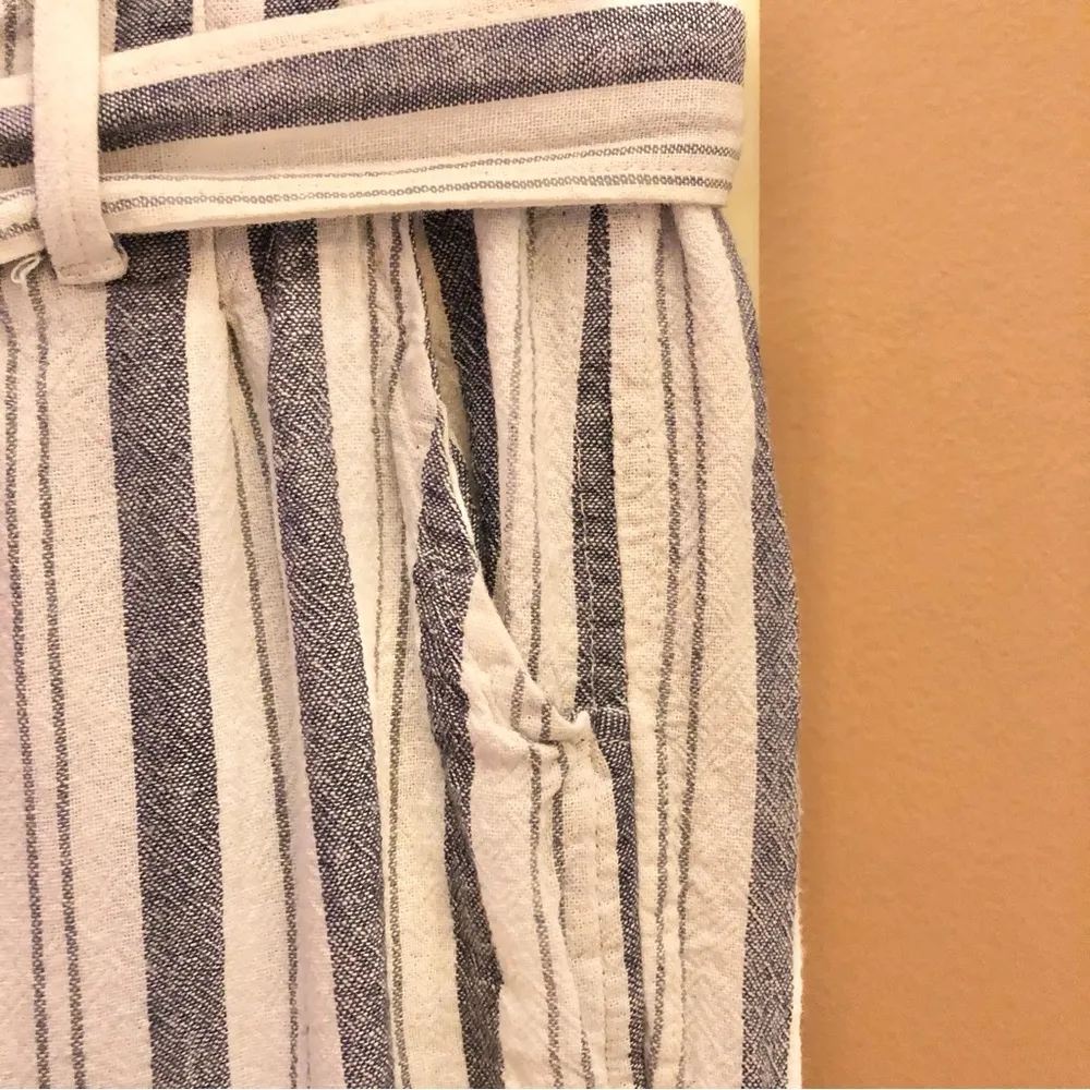 Mason & Belle Jacqueline Paperbag Linen Blend Belted Wide Leg Pants Blue white 8 - Image 4