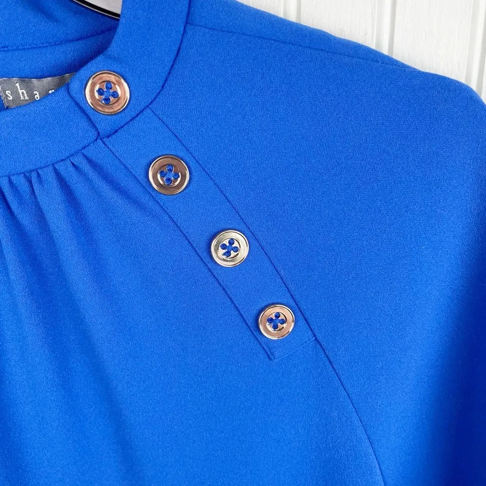 NEW Sharagano Women's Button A Line Dress Surf The Wave Cobalt Blue Size 12 - Image 4