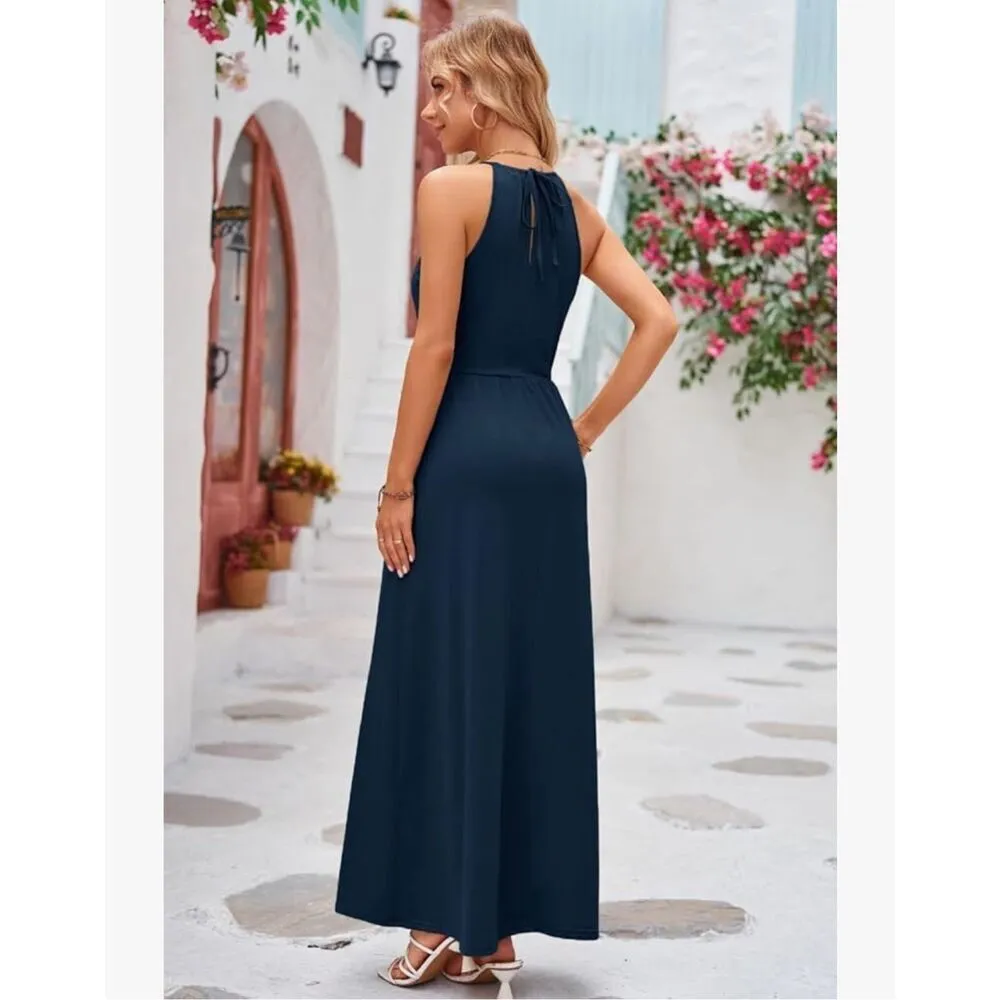 NEW Blue Formal Spaghetti Strap Halter Slit Maxi Dress XL Blue - Image 2