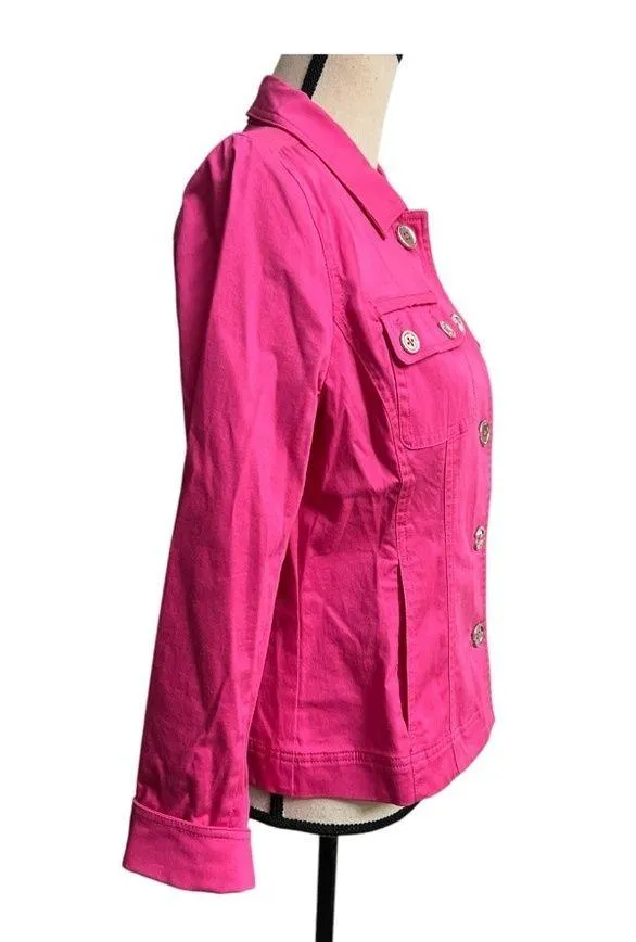 Jones New York Pink Jean Jacket with Fitted Silhouette Size S - Image 3