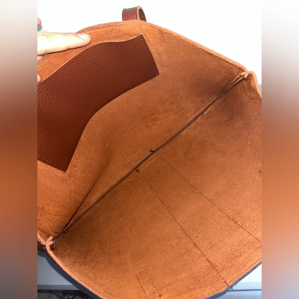 Vince Camuto Brown Vegan Pebbled Leather Black Line Detail Tote Bag 17.5 x 12 in - Image 6