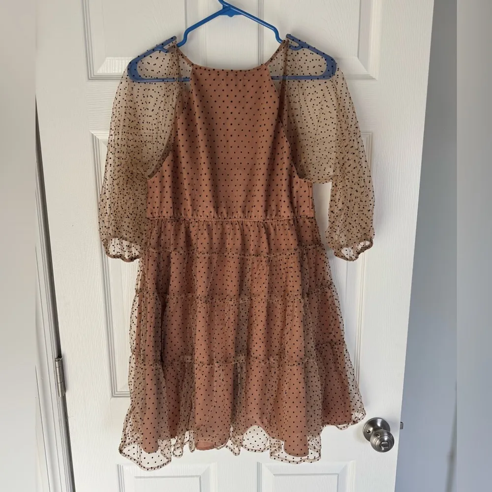 Brown Polka Dot Dress Tan Size M - Image 4