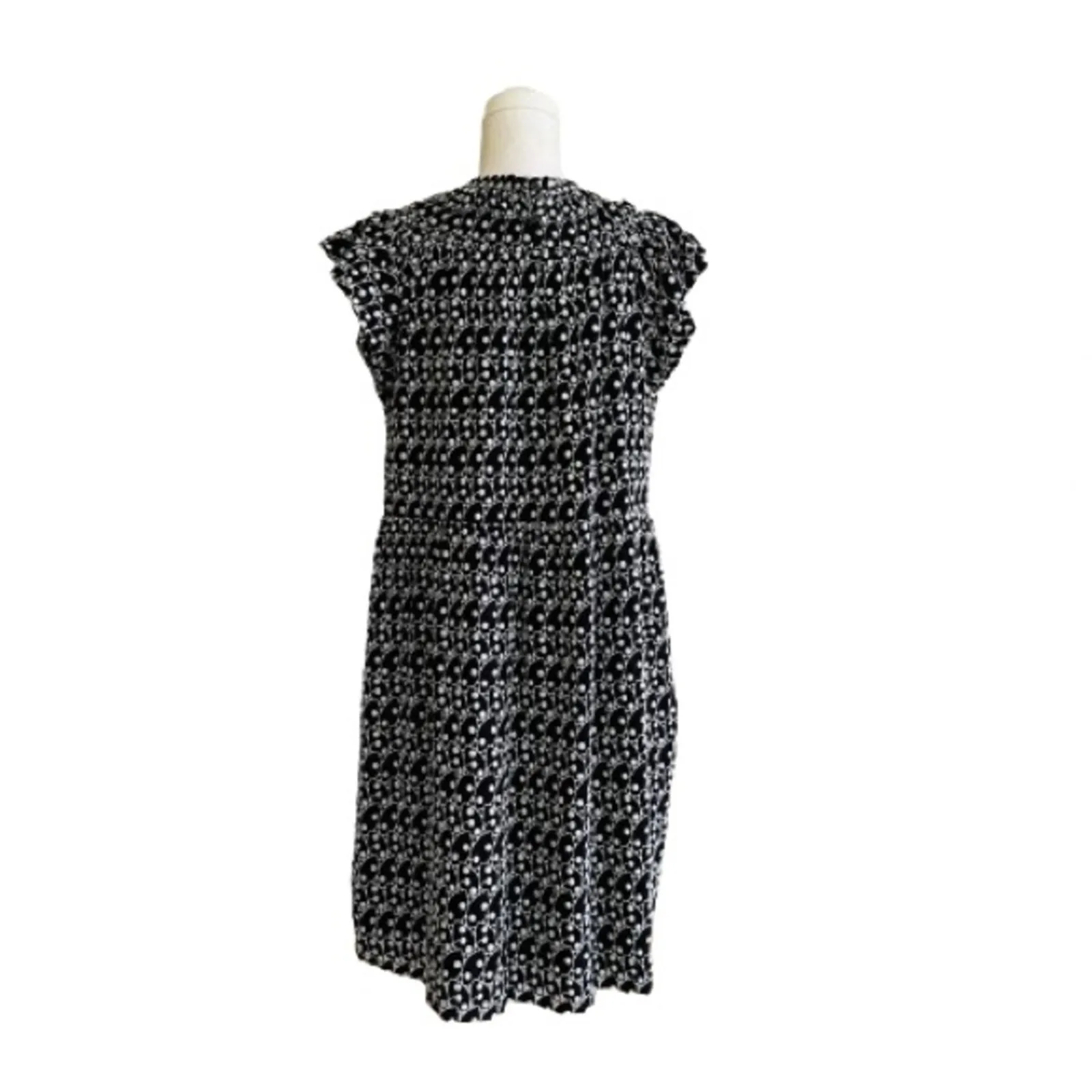 Loft Dress Black White Eyelet Embroidered Smocked Yoke Ruffle Sleeve Size LP NEW - Image 5