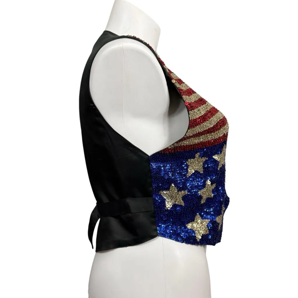 Vintage Match Ups American Flag Sequin Vest Patriotic Red White Blue Size M Size M - Image 4