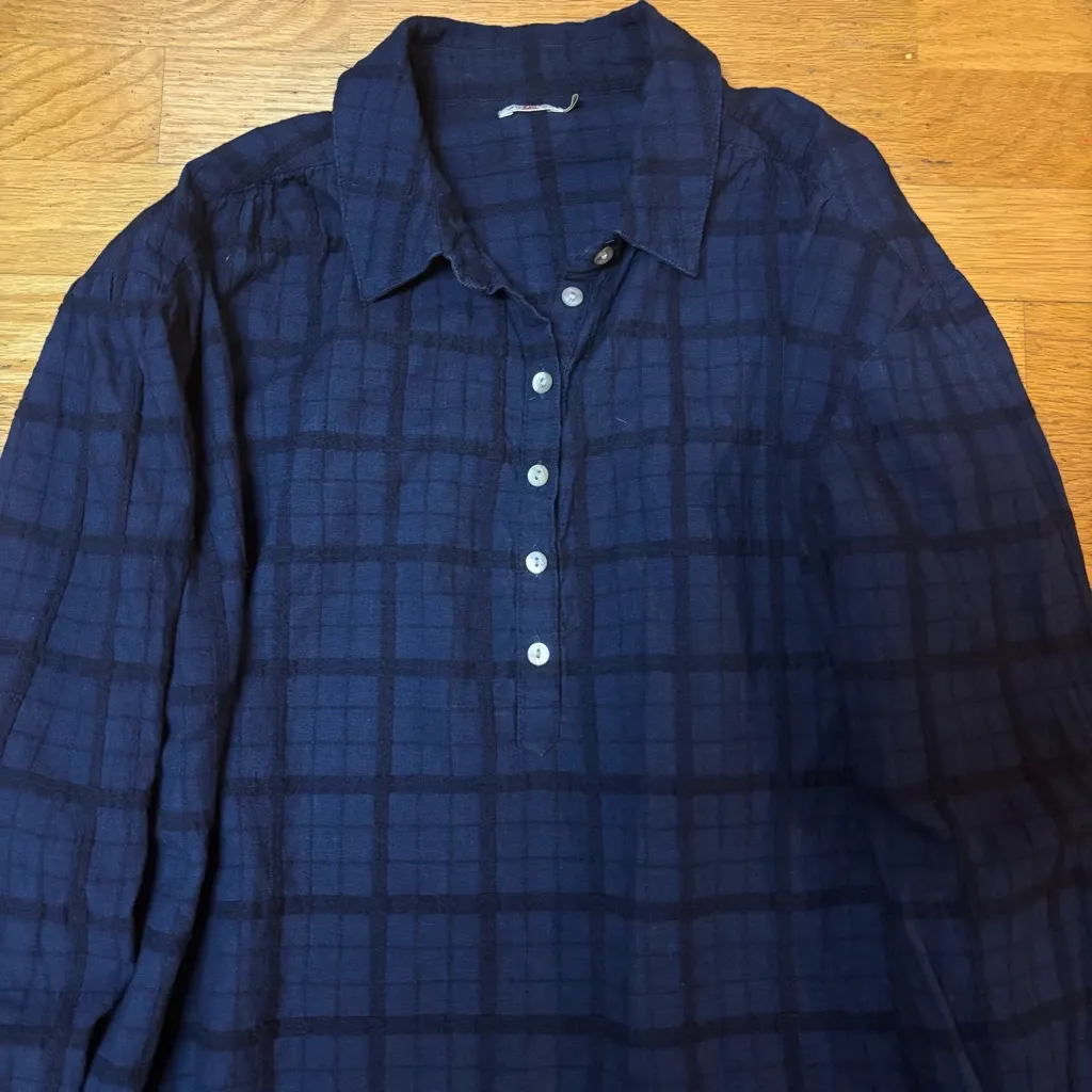 Faherty Organic Cotton Ollie Plaid Coastal Fisherman Preppy Slouchy Office Top L - Image 2