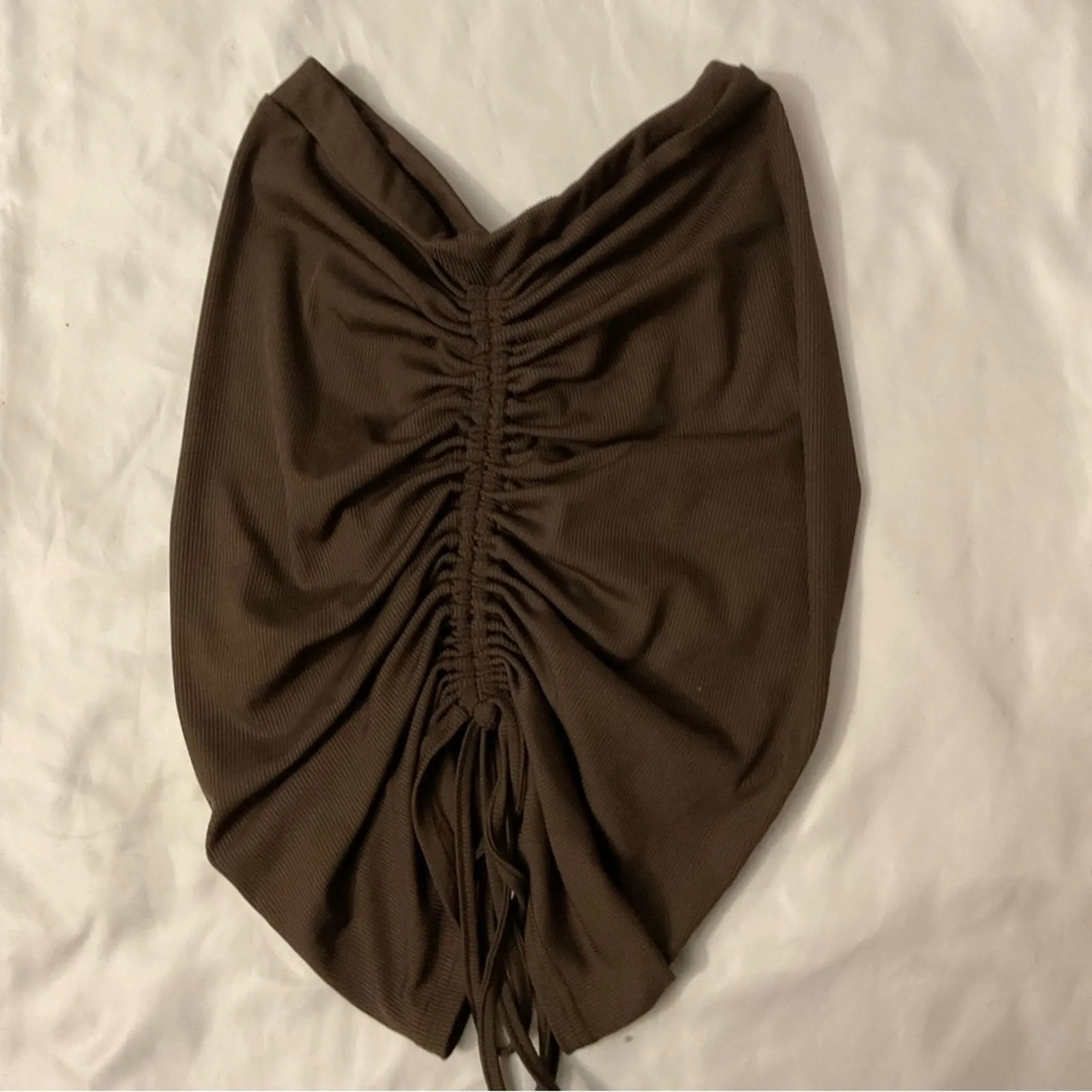 Shein Brown Sleeveless Ruched Tie Top S Casual Bohemian Coconut Girl Fairycore - Image 4