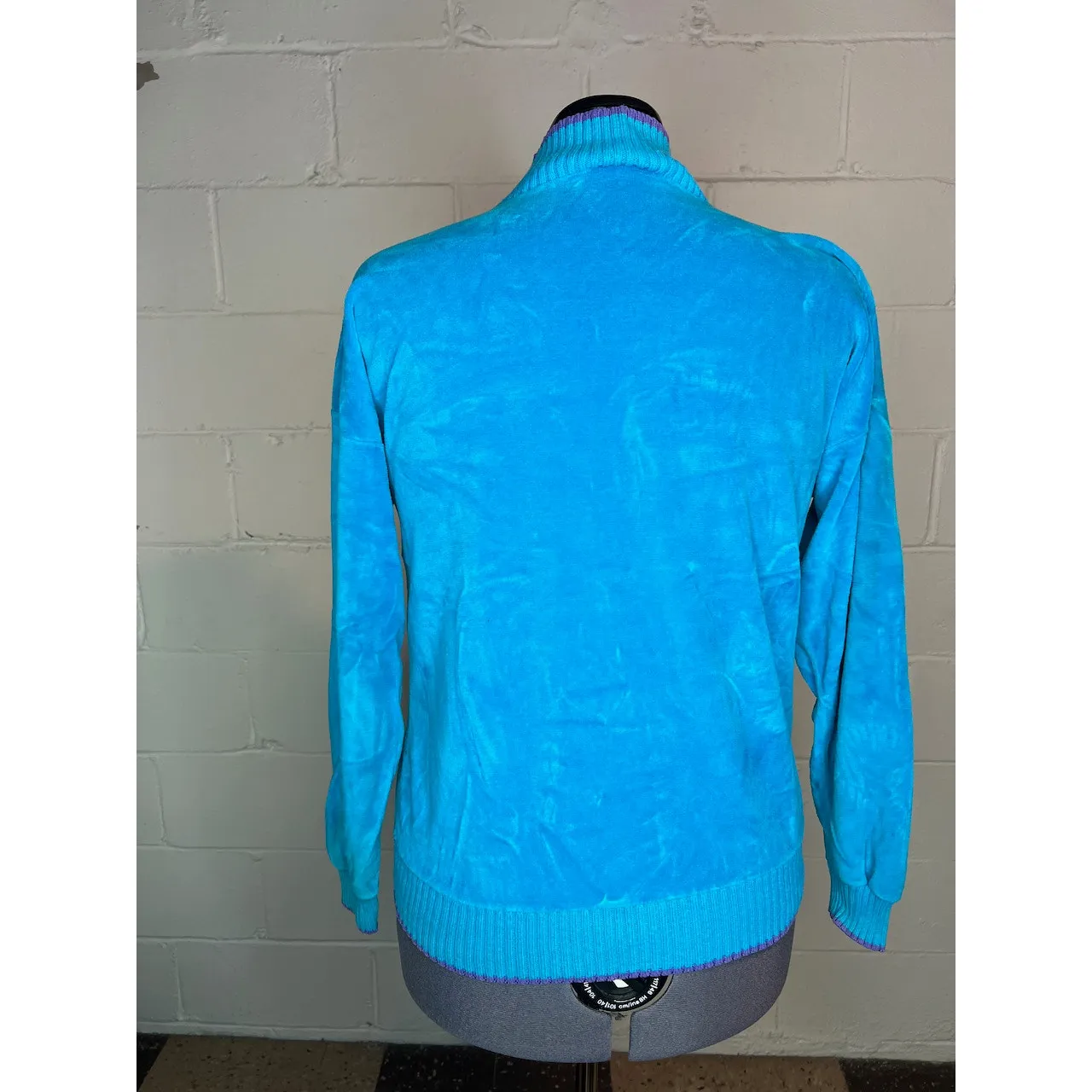 polo shirt velour blue purple embroidered preppy distressed Size M - Image 8