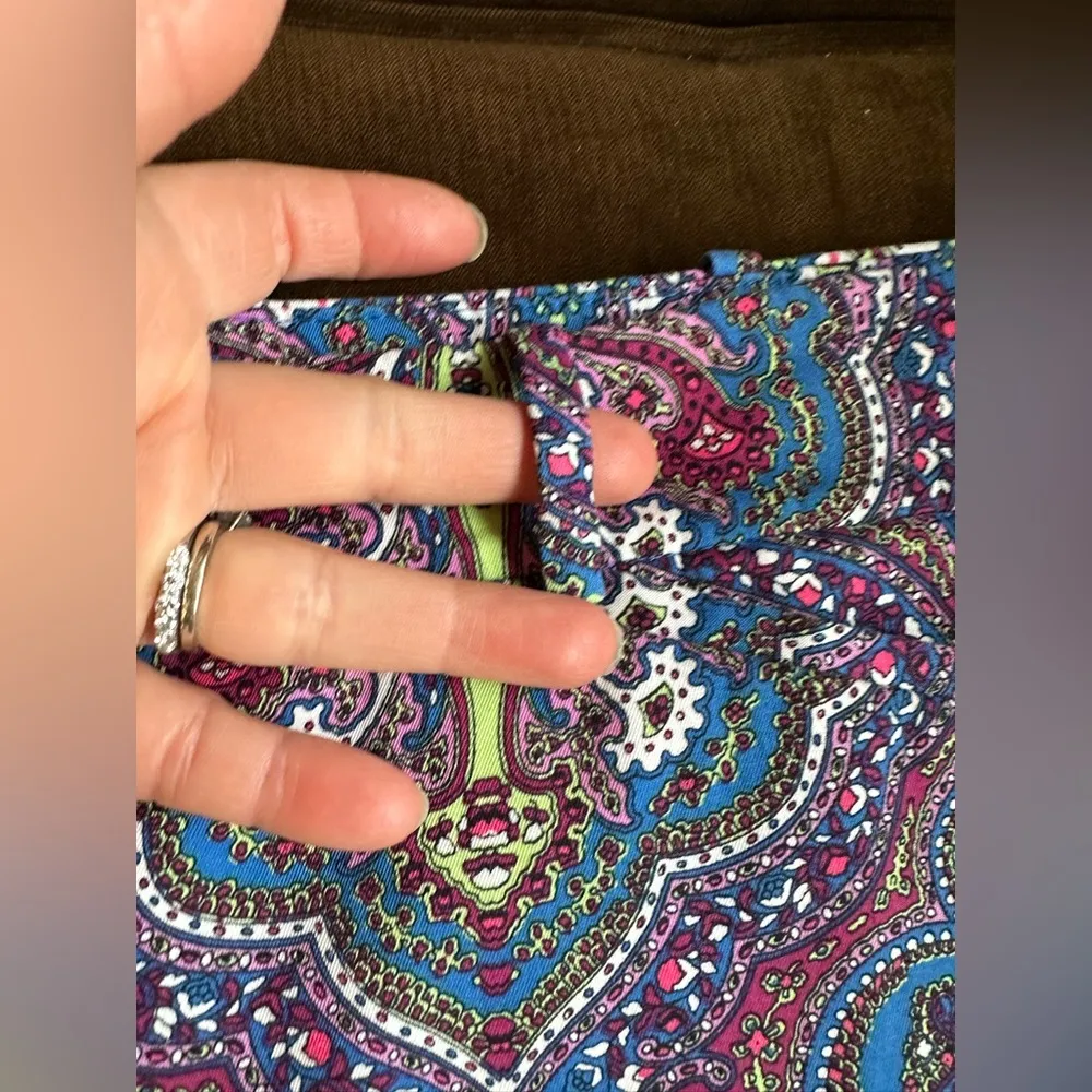 Talbots The Perfect Crop Curvy Multi Color Summer Paisley Pants SZ P12 98%Cotton - Image 2