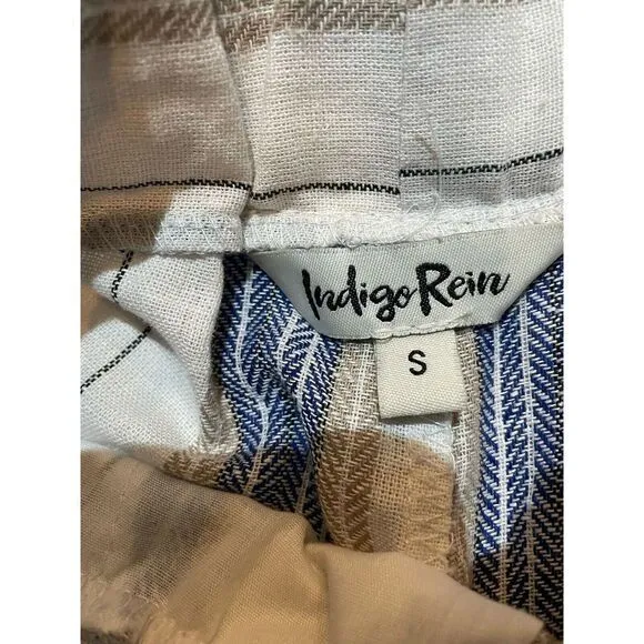 Indigo Rein Linen Blend Pull On Wide Leg Pants S‎ Blues & Tan Striped High Rise - Image 5