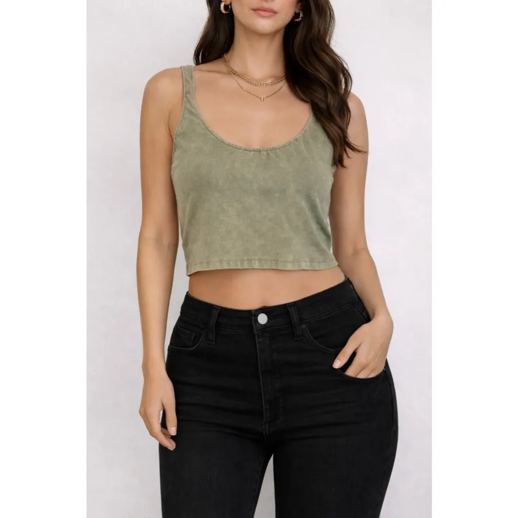 Olive Green Cropped Tank Top Y2K Minimal Kendall Jenner Pilates Core Top Large - Image 5