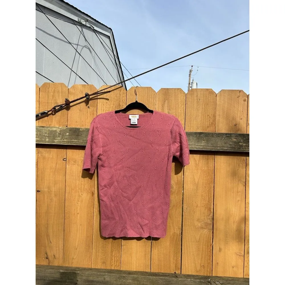 Talbots Sweater Short Sleeve‎ Size Small Dusty Pink Top Preppy Knit Spring - Image 4