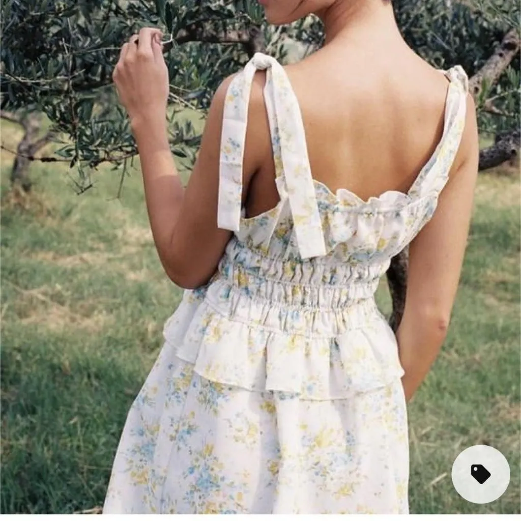 With Jean Floral Valeria Ruched Mini Dress Medium (M) Floral Sundress with Tie S - Image 3