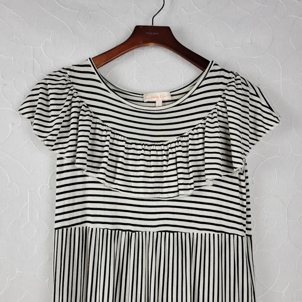 Hailey & Co Womens Maternity Dress L White Black Striped Ruffled Maxi Tiered - Image 8