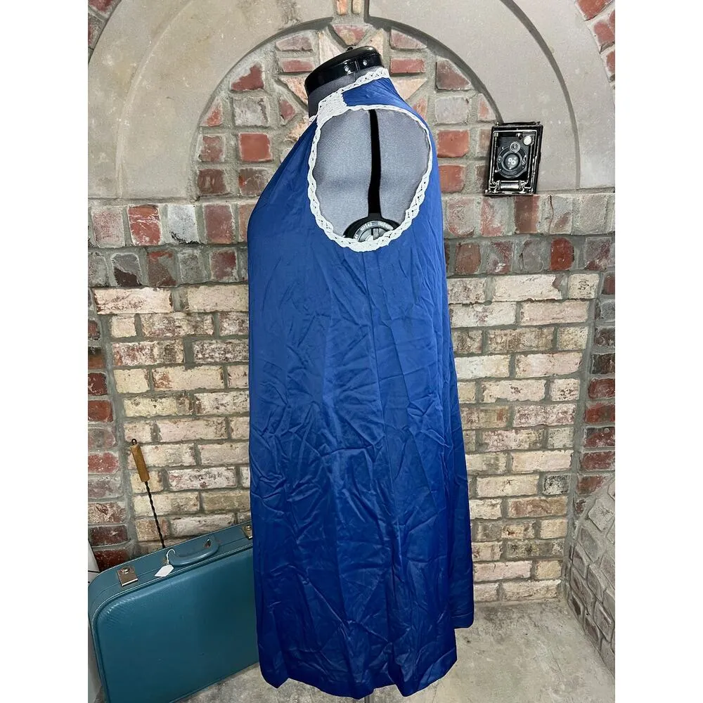 Vanity fair nightgown satin knee lenght blue white lace collar - Image 6