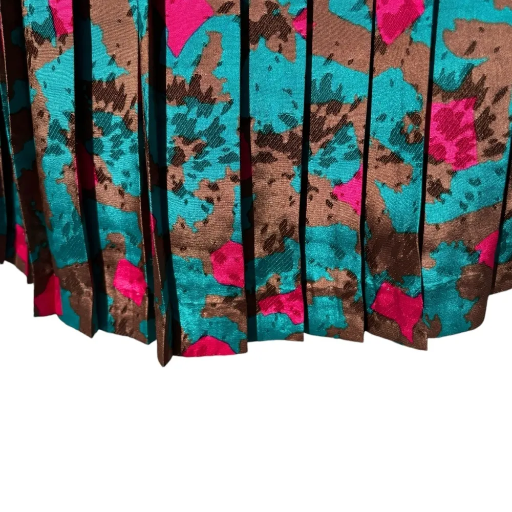 Vintage Andrea Gayle Skirt Petite Size Medium Pleated 80s 90s Retro Pink Green - Image 4