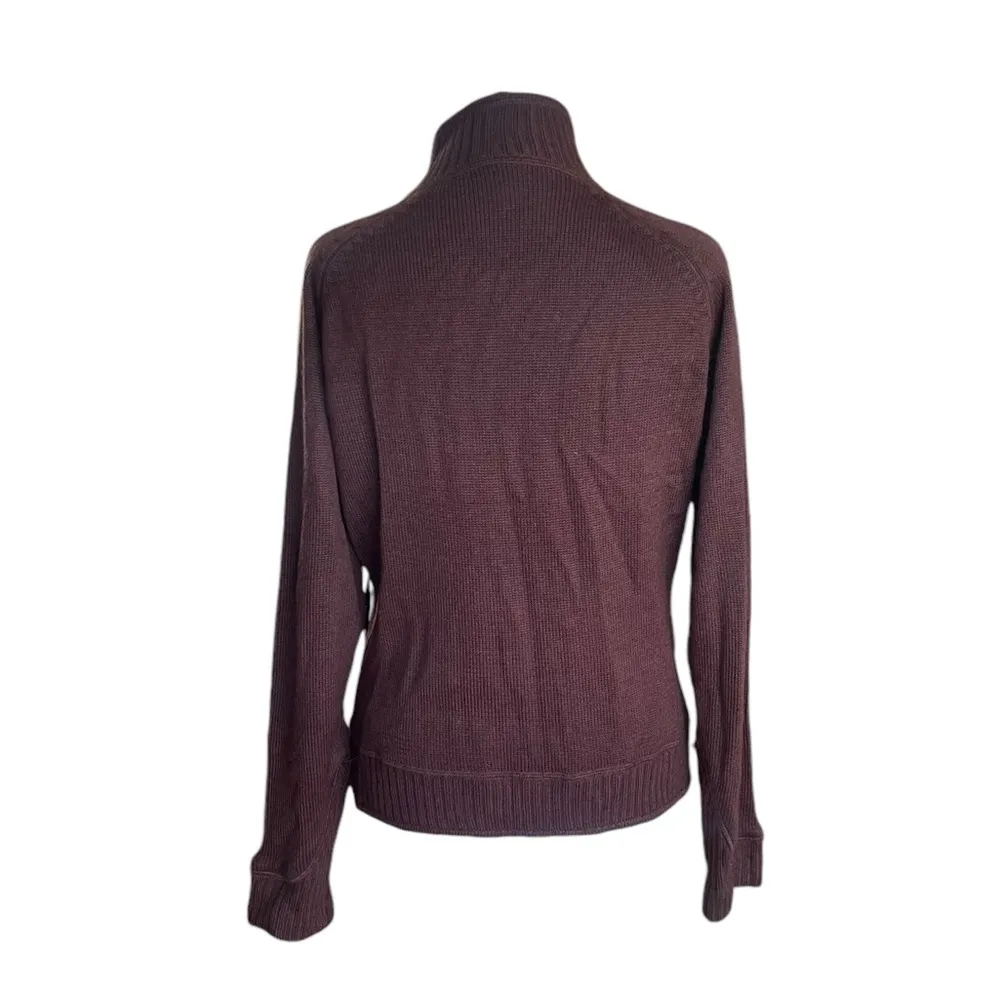 Merrell Wool Blend Zip Up Sweater Jacket Womens Size Medium Brown Blue Lining - Image 4