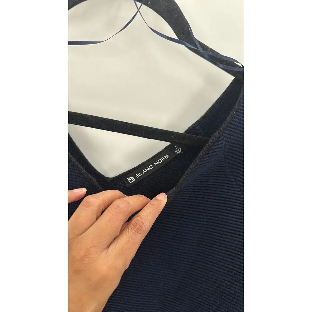 PORTOLA V NECK SWEATER blue black size l cashmere blend minimalist thumb holes Size L - Image 3