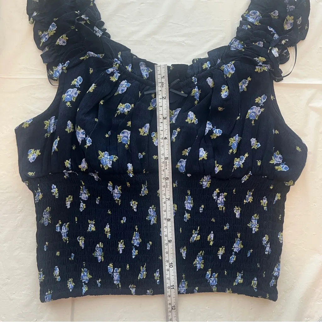 Love Tree  NWOT Midnight Blue Floral Ruffle Blouse - Image 3