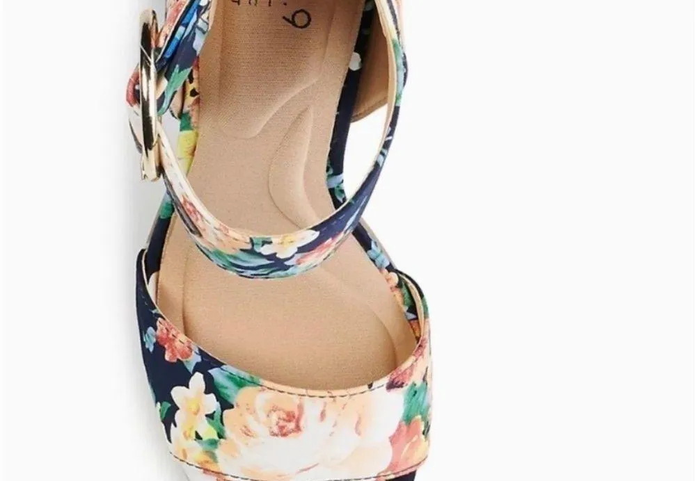 Apt. 9 Navy Blue Pink Floral Ankle Strap High Block Heel Sandals Size 7 - Image 12