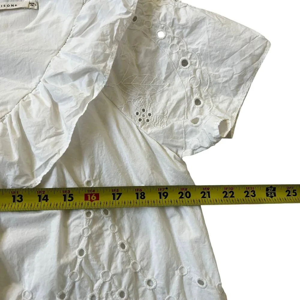 Ellison White Lined Eyelet Babydoll Dress Women Size Large | 57-31 - Image 8