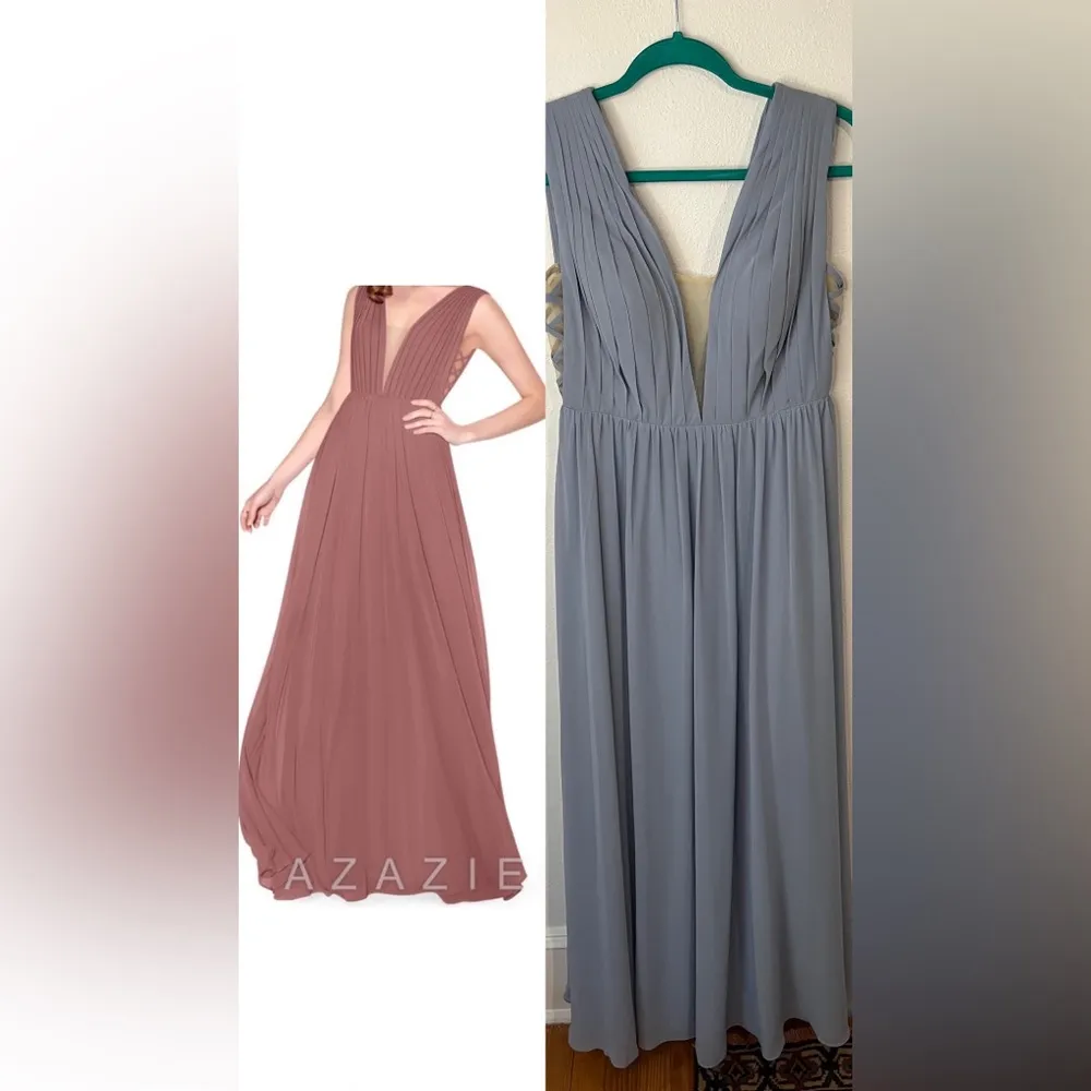 AZAZIE Blaine Bridesmaids Dress in Dusty Blue V Neck Zig Zag Cutout Size 6 - Image 2