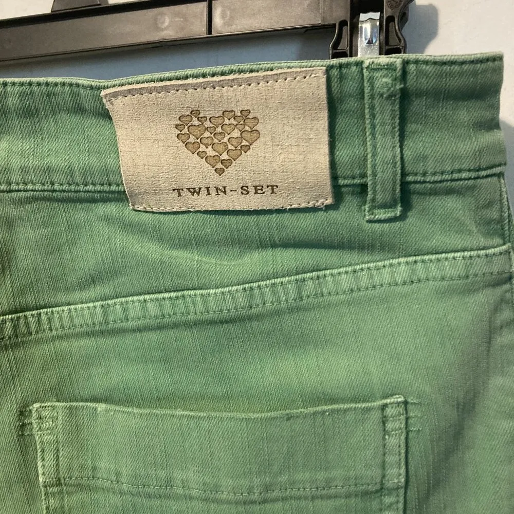 Twin Set women's size 27 emerald green canvas stretch "boyfriend" jeans 27x30 - Image 5