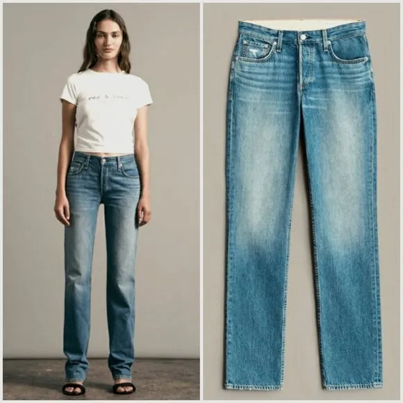 💕RAG & BONE💕 Piper Low Rise Straight Leg Button Fly Jeans Hermosa Blue 28 NWT - Image 2
