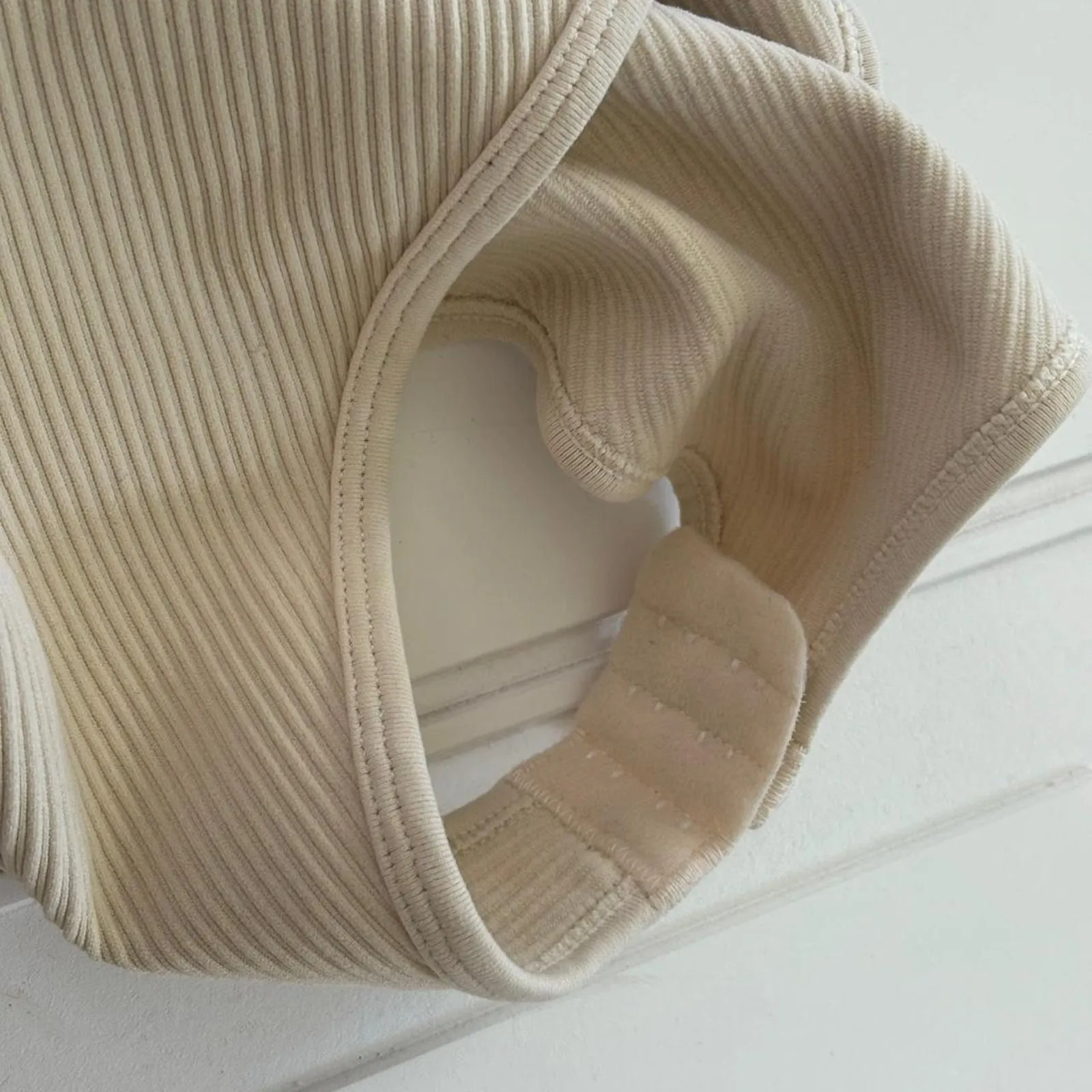 Neutral Ribbed Seamless Medium Bodysuit Top‎ | Capsule Wardrobe Essential Beige Tan - Image 3