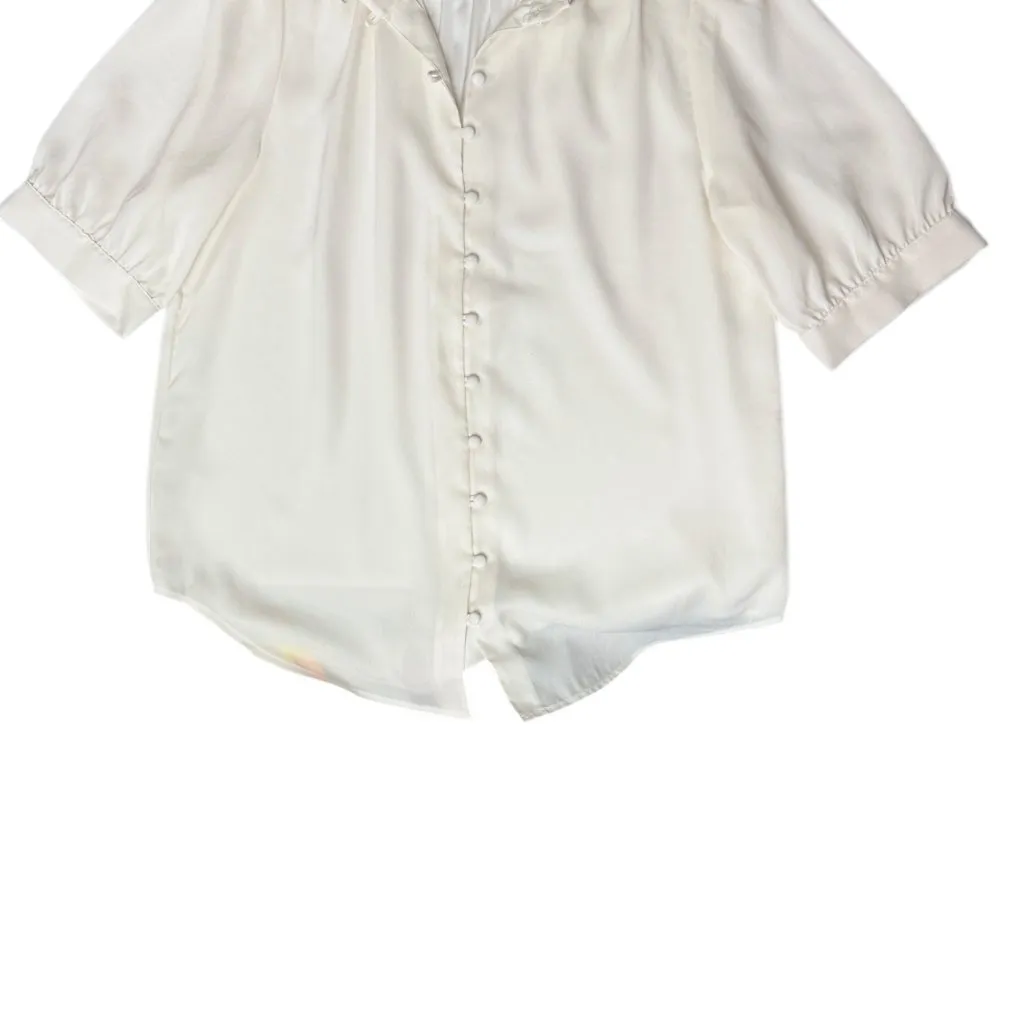 Anne Taylor Ivory Silk Button-Up High Neck Blouse‎ Women's XS Short Sleeve - Image 5