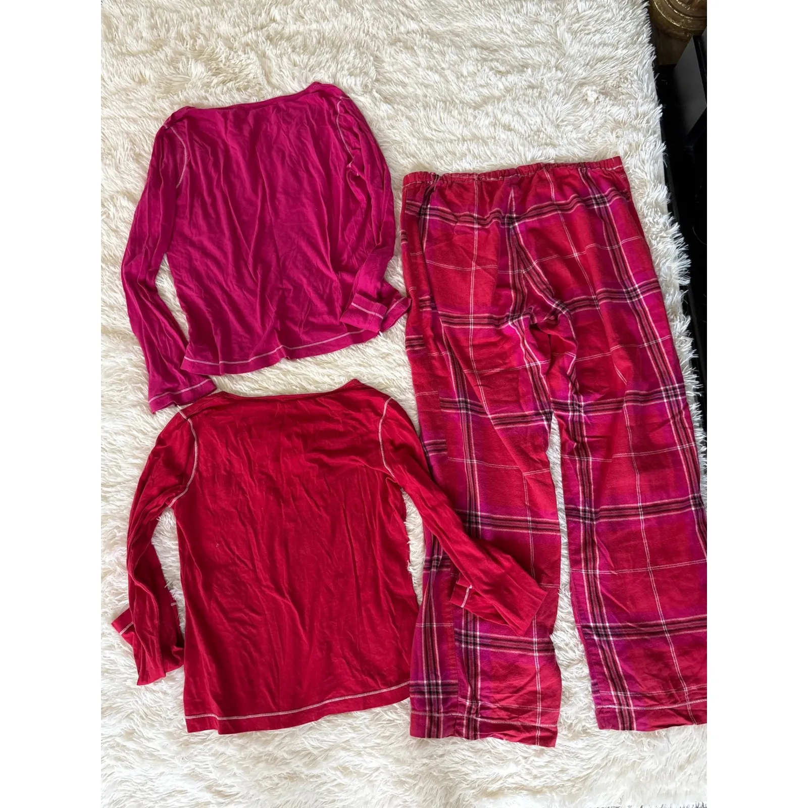 Victoria's Secret Pajama Set Women's‎ Medium Red Pink Plaid Sleepwear Loungewear - Image 5
